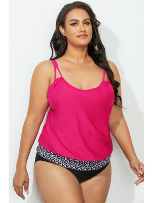 Fuchsia Loop Strap Blouson Tankini Set