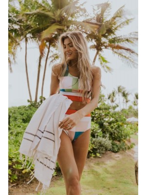 Gingham Colorblock Scoop Neck High Waist Two Piece Bikini Set