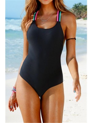 Colorful Strip Scoop Neck Onepiece Swimsuit