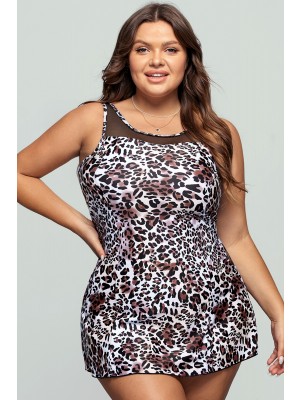 Leopard High Neck Mesh Swimdress