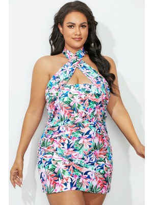 Floral Cross Neck Halter Swimdress