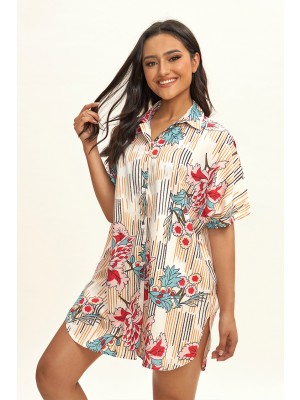 Floral Print Buttoned Cover Up