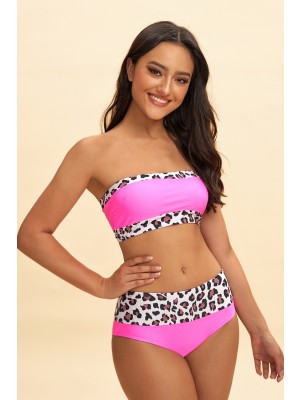 Pink Leopard Print Bandeau Bikini Set