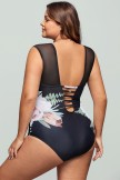 Floral Mesh LaceUp OnePiece Swimsuit