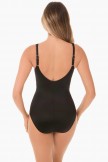 Black Mesh  Ruched V Neck One Piece Swimsuit