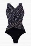 Black High Neck Wide Strape One Piece Swimsuit