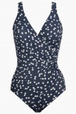 Blue Dot V Neck Low Back One Piece Swimsuit