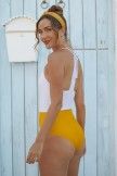 Mustard & White Colorblock OnePiece Swimsuit