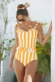 Ruffle Yellow & White Striped Tankini Set