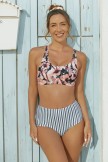 Floral Strap Bikini Top With Stripe Bottom