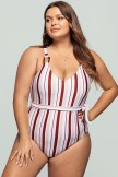 Striped Belted V Neck OnePiece Swimsuit