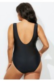 Black Striped Vneck OnePiece Swimsuit