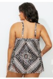 Geometric Overlay Tie Front OnePiece Swimsuit