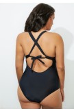Black LaceUp Crossback OnePiece Swimsuit