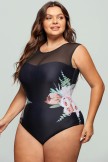 Floral Mesh LaceUp OnePiece Swimsuit
