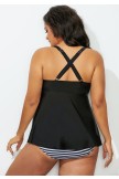 Black Tie Front Tankini Top With Striped Bottom