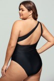 Solid Black One Shoulder OnePiece Swimsuit