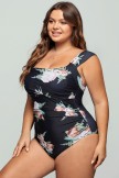 Floral Wide Straps Off Shoulder OnePiece Swimsuit