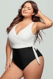 Black And White Colorblock Wrap Straps OnePiece Swimsuit