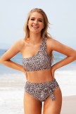 Leopard Print One Shoulder Bikini Set