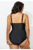 Black Ruched VNeck OnePiece Swimsuit