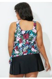 Floral Side Tie Blouson Tankini Top With Skirt