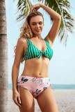 Striped And Floral Knotted Bikini Set