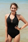 Solid Black Strap OnePiece Swimsuit