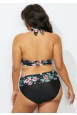 Black Floral Halter VNeck Bikini Set