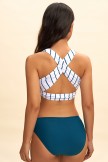 Knot Front Striped Bikini Top And Teal HighWaisted Bottom