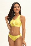 Yellow Striped Front Knotted Bikini Set