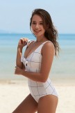 White Plaid Top Knot OnePiece Swimsuit