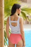 White Checked Tankini Top With Red Knotted Bottom