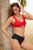 Red Scoop Neck Knot Front Two Piece Bikini Set